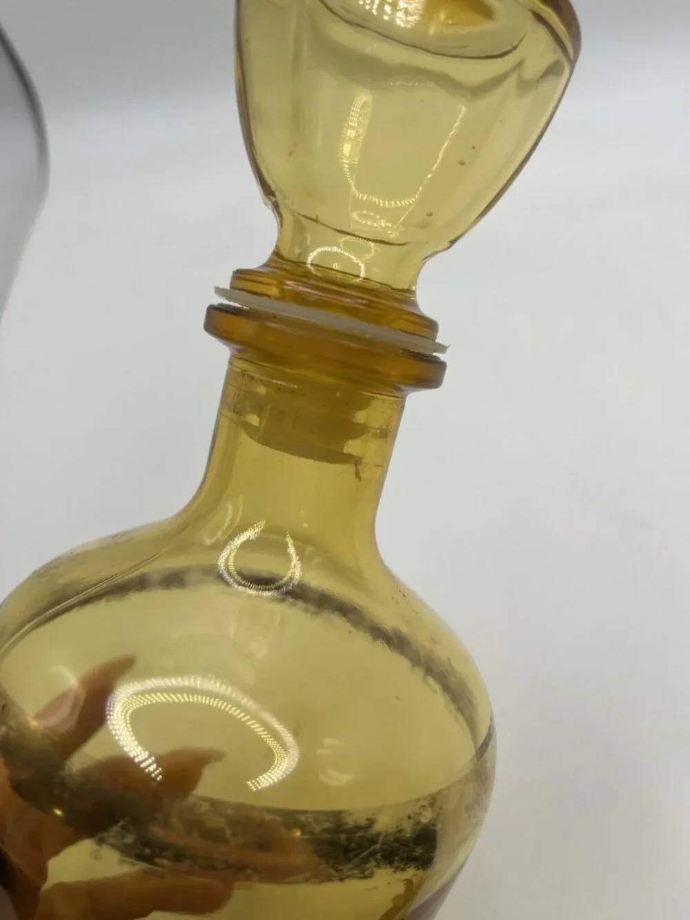 Vintage Mid Century Amber Glass Decanter Floral Bottle Barware MCM Retro Boho